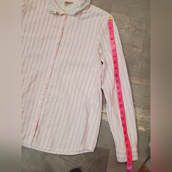 Sezane Gina Button Down Long Sleeve Cotton Shirt. White, Pink Striped. 6US. Lace - Picture 16 of 16